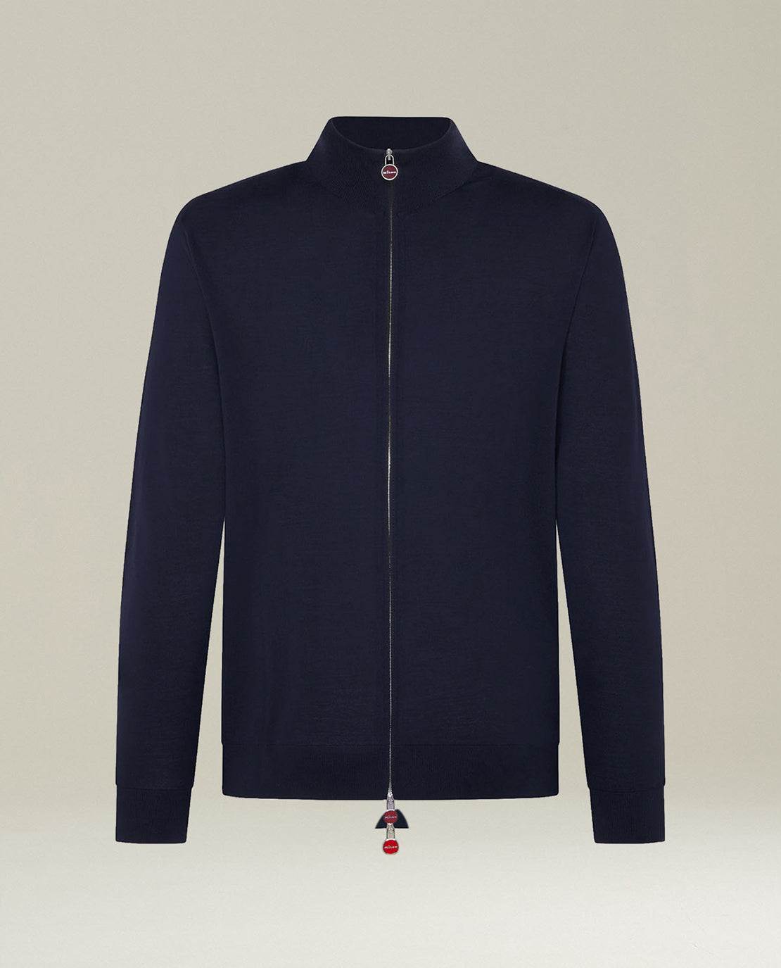 Kiton Jackets Navy Blue High-Collar Zip Jacke Wolle navy