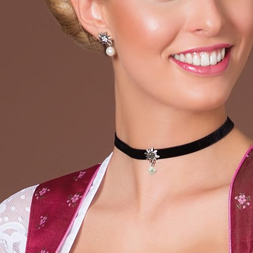 Alpenflüstern DAHEIM SET060 Schmuckset Kropfband+Ohrhänger schwarz