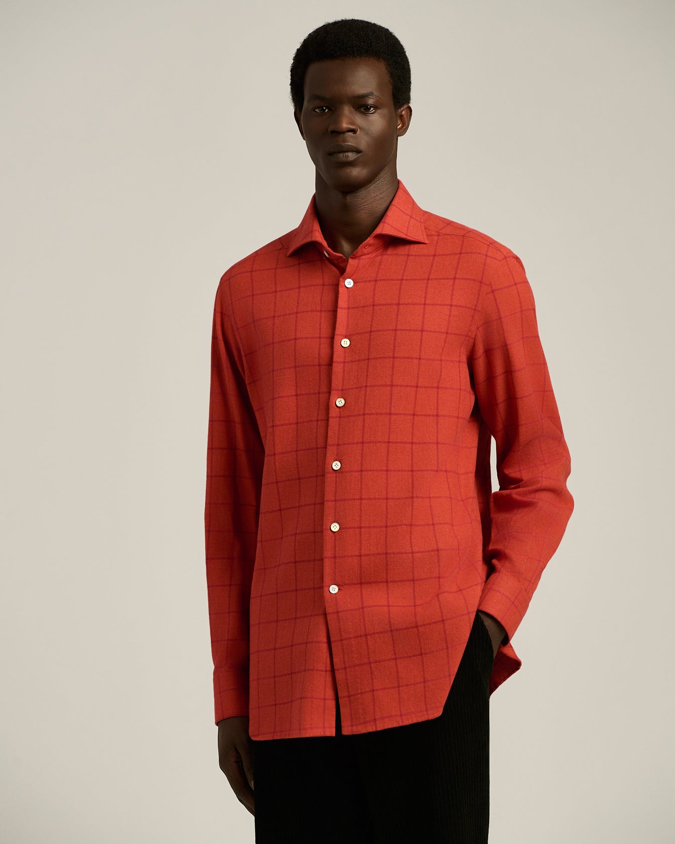 Kiton Flanell Hemd Herren Rot Kariert Baumwolle Gr. 40