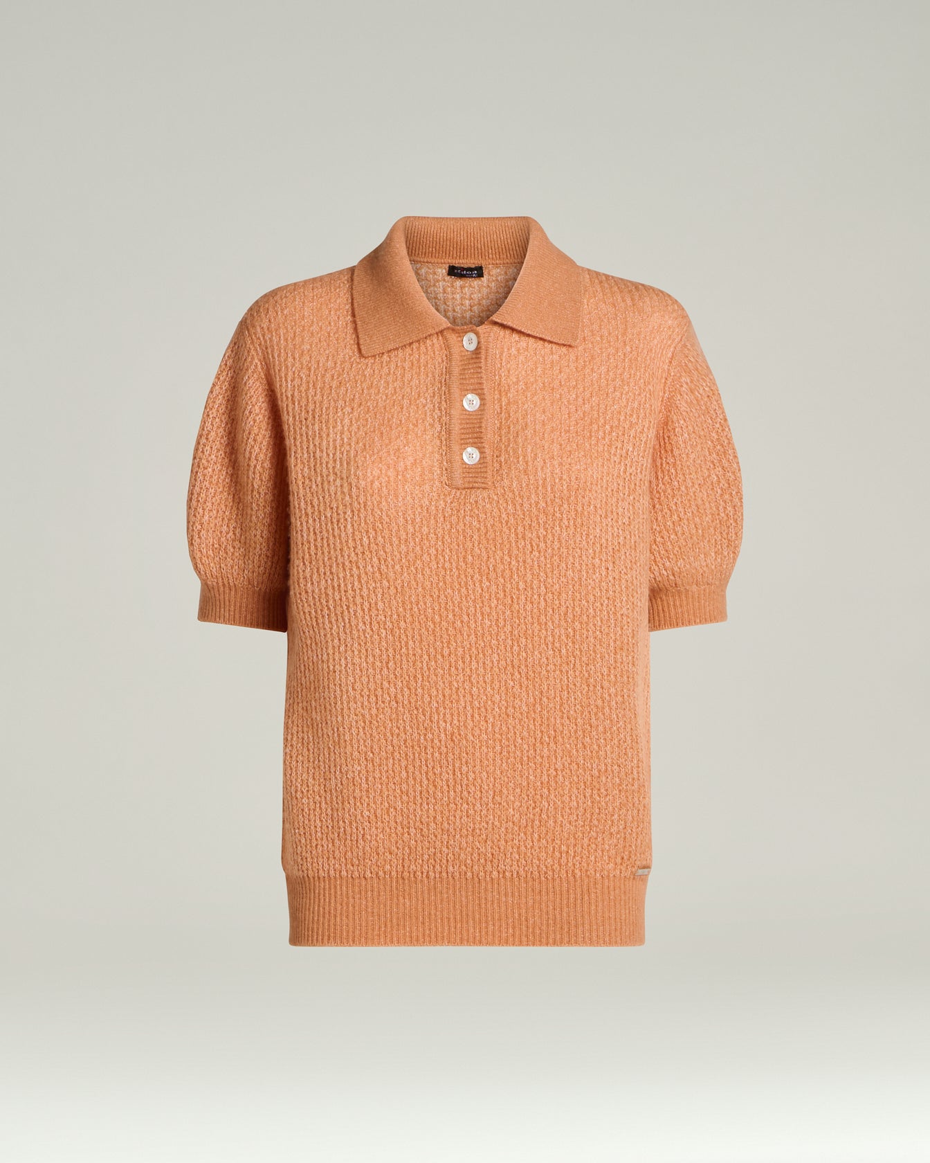 Kiton Polo Kurzarm Kaschmir Seide Polohemd Pfirsichrosa Weiß