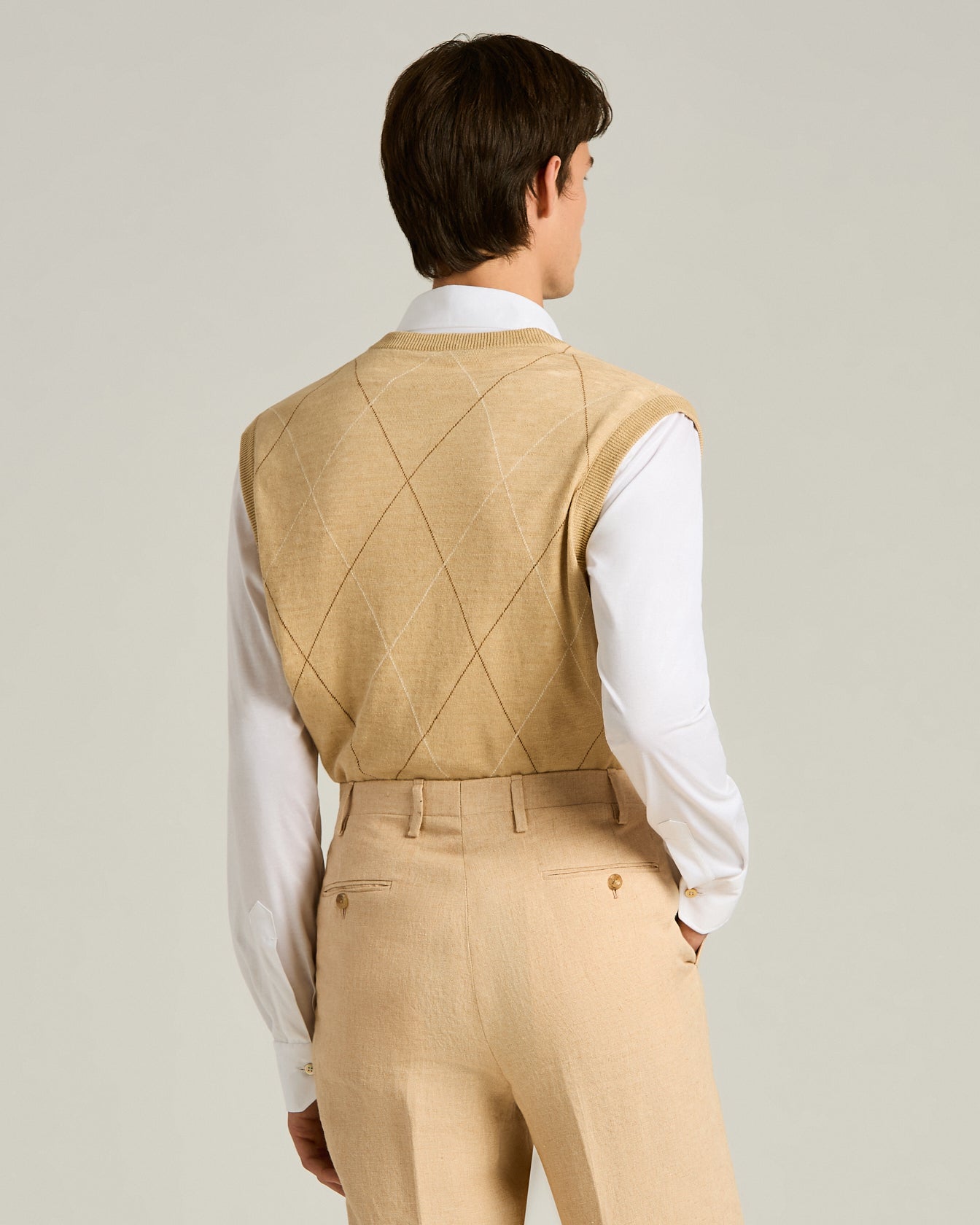 Kiton Gilet Pullunder Leinen Beige Rautenmuster L