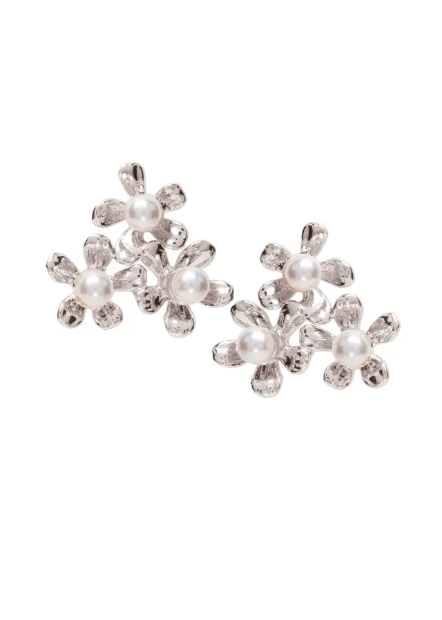 Elizabeth Bower Athena Cluster Ohrstecker Rhodium Perlen Blumen
