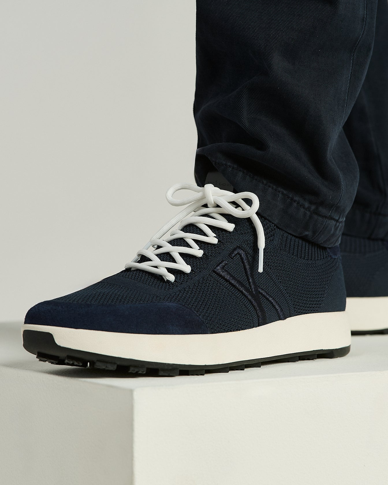 Kiton Shoes Blue Cotton Sneaker blau Leder Gr. 42