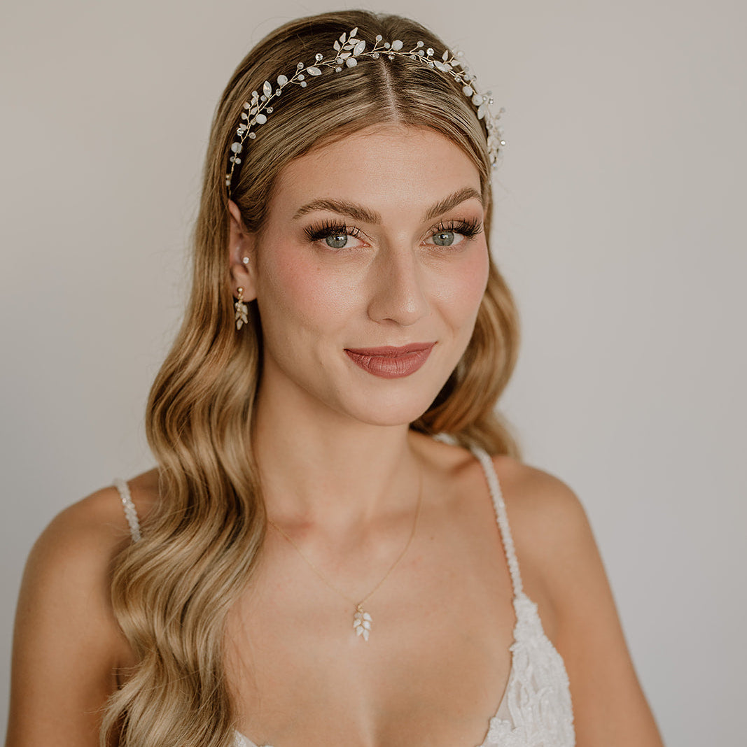 Perlenbräute Lana Headpiece Braut-Haarschmuck Gold 30 cm