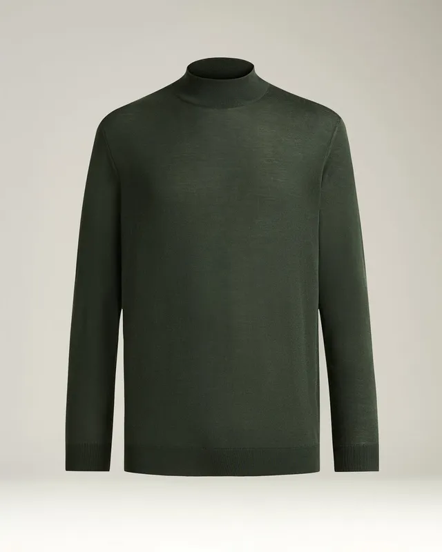 Kiton Diamante Blu Mock-Neck Wollpullover Grün 14 Micron