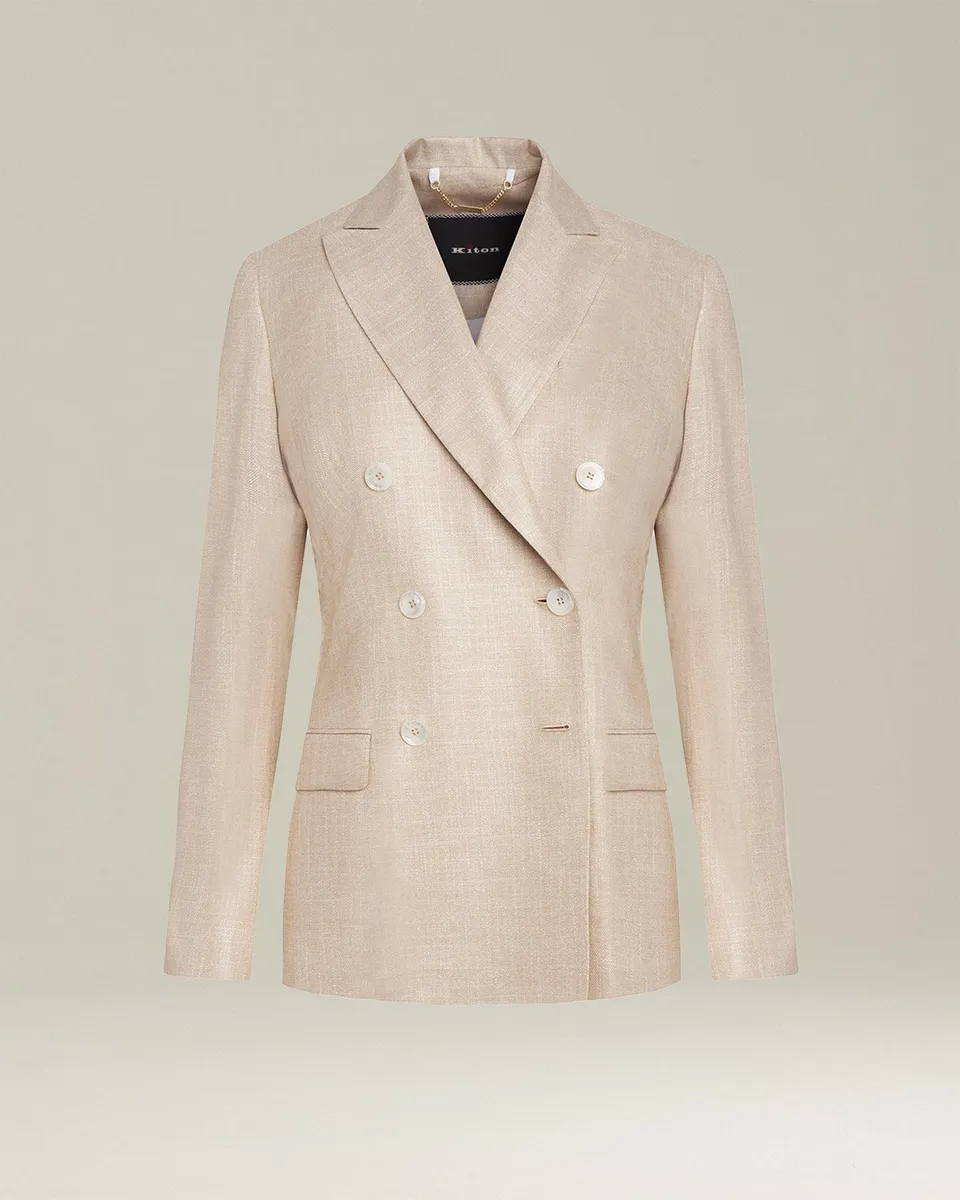 Kiton Jacket Viscose Blazer beige zweireihig Seidenfutter