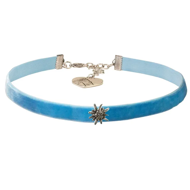Alpenflüstern DAHEIM Kropfband Edelweiss Mini Samt Hell-Blau Choker