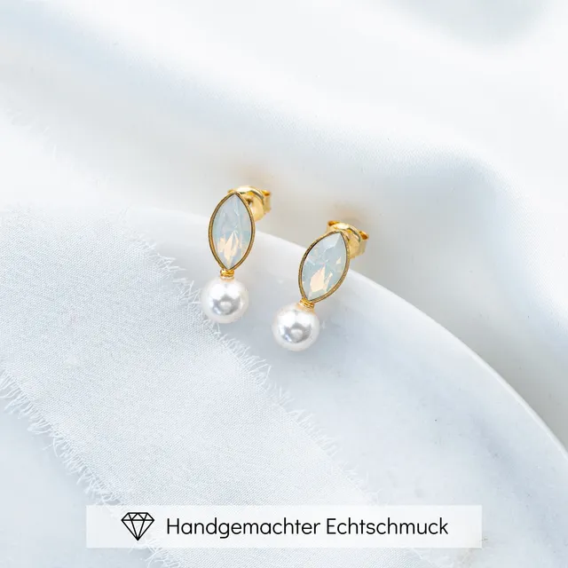 Perlenbräute Kylie Braut Ohrstecker Perle White Opal Gold