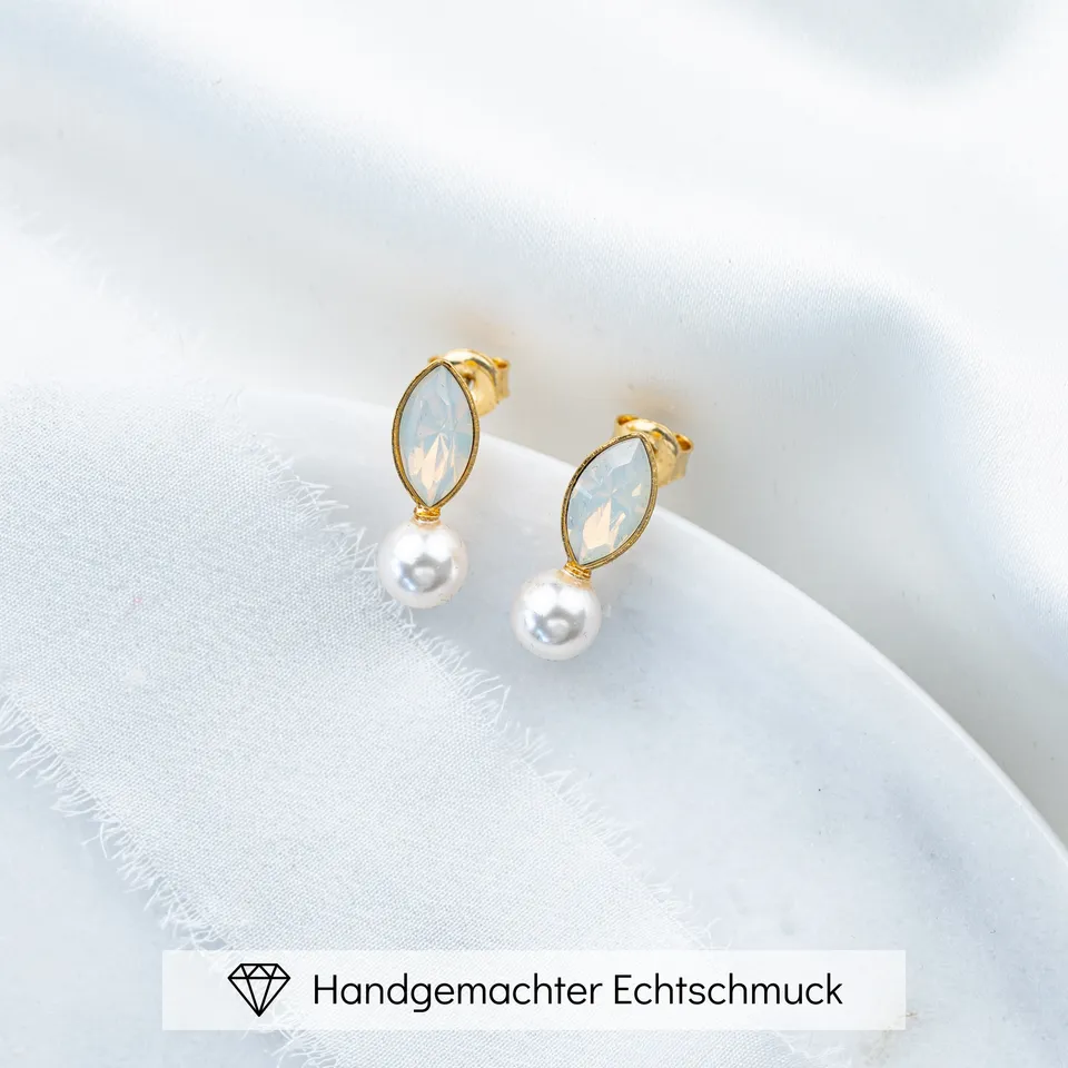 Perlenbräute Kylie Braut Ohrstecker Perle White Opal Gold