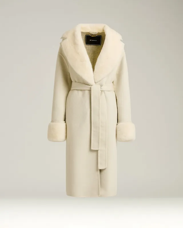 Kiton Kaschmir Mantel Weiß Pelz Gr. 40