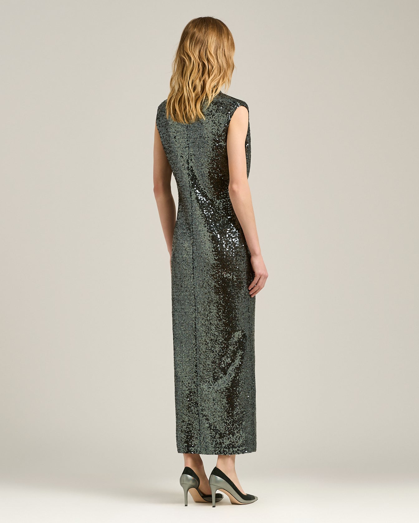 Kiton Dresses Midikleid Pailletten grau drapiert Party