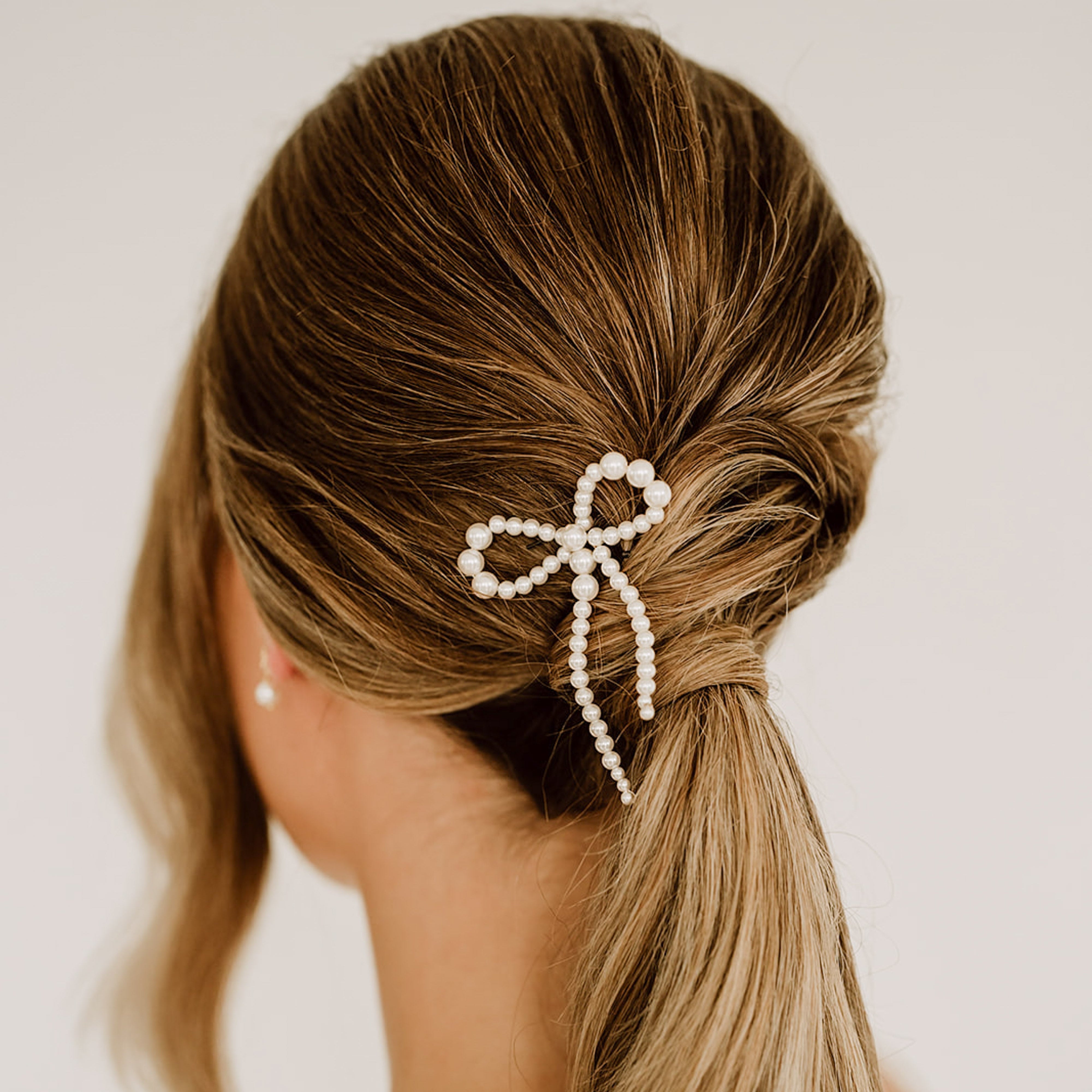 Perlenbräute Haarschmuck Pina Haarnadel Schleife Perlen Gold