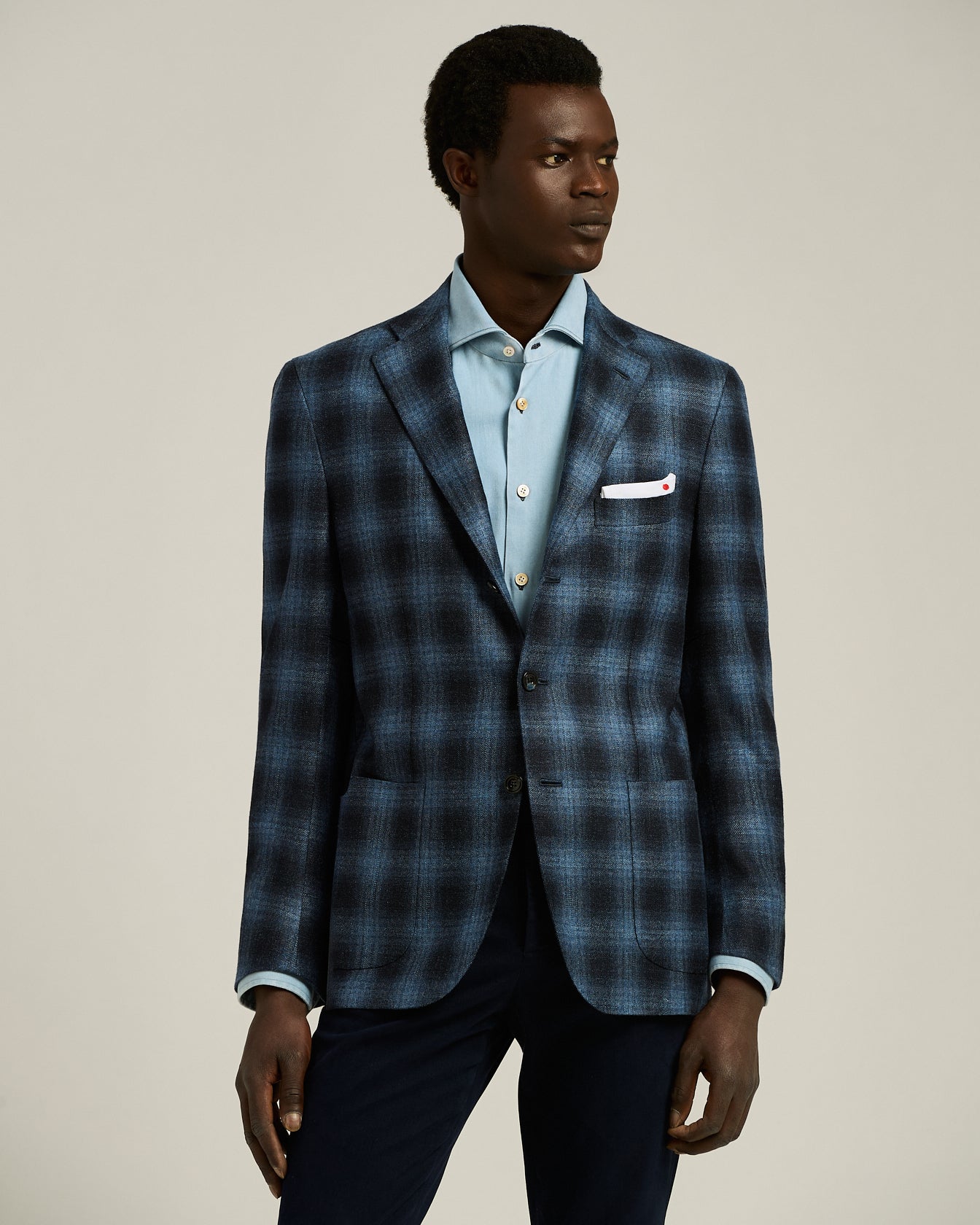 Kiton Jackets Blue Checked Sakko blau Kaschmir-Mix