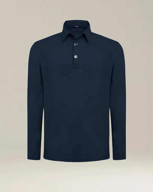 Kiton Knitwear Poloshirt Baumwolle Langarm Herren Blau