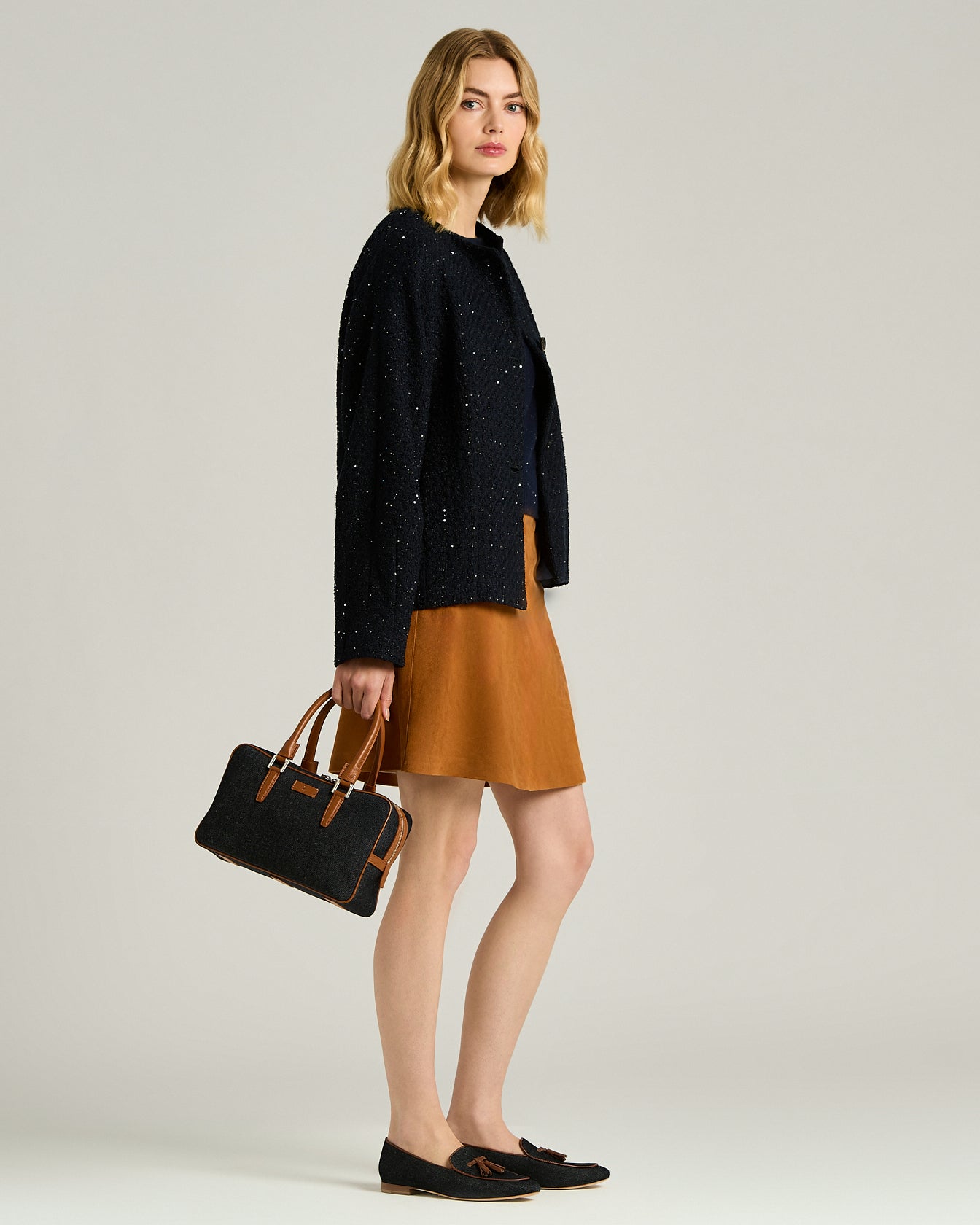 Kiton Trousers Soft Leather Skirt Rock Gr. 40 Camel