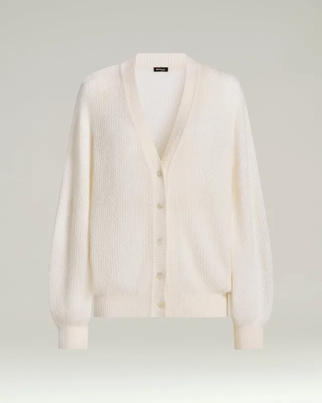 Kiton Knitwear Fine Cardigan Strickjacke Weiß Wolle