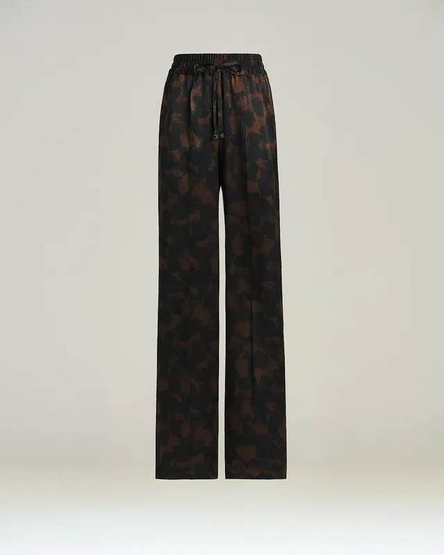 Kiton Seidenhose Braun Abstract-Print Wide-Leg Gr. 40