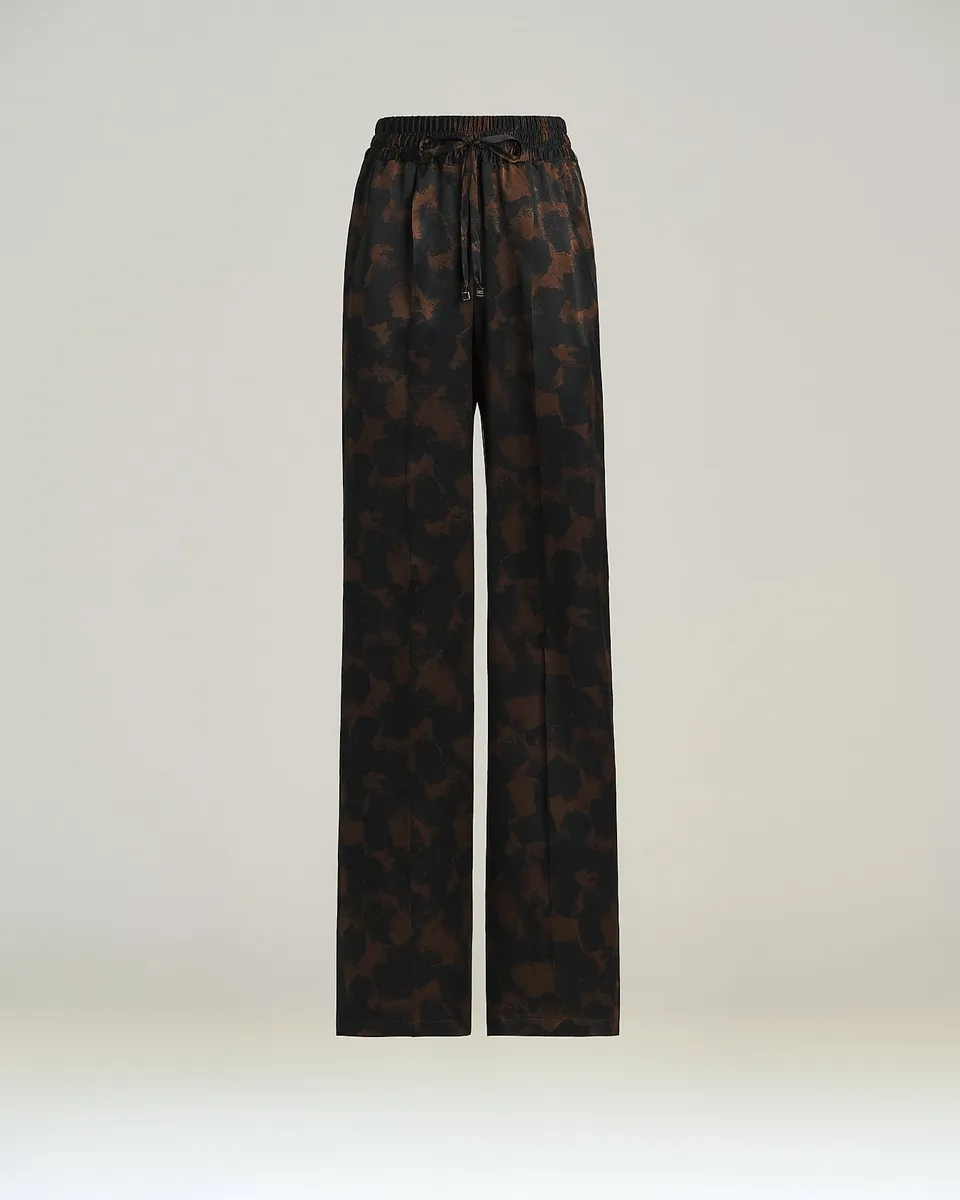 Kiton Seidenhose Braun Abstract-Print Wide-Leg Gr. 40