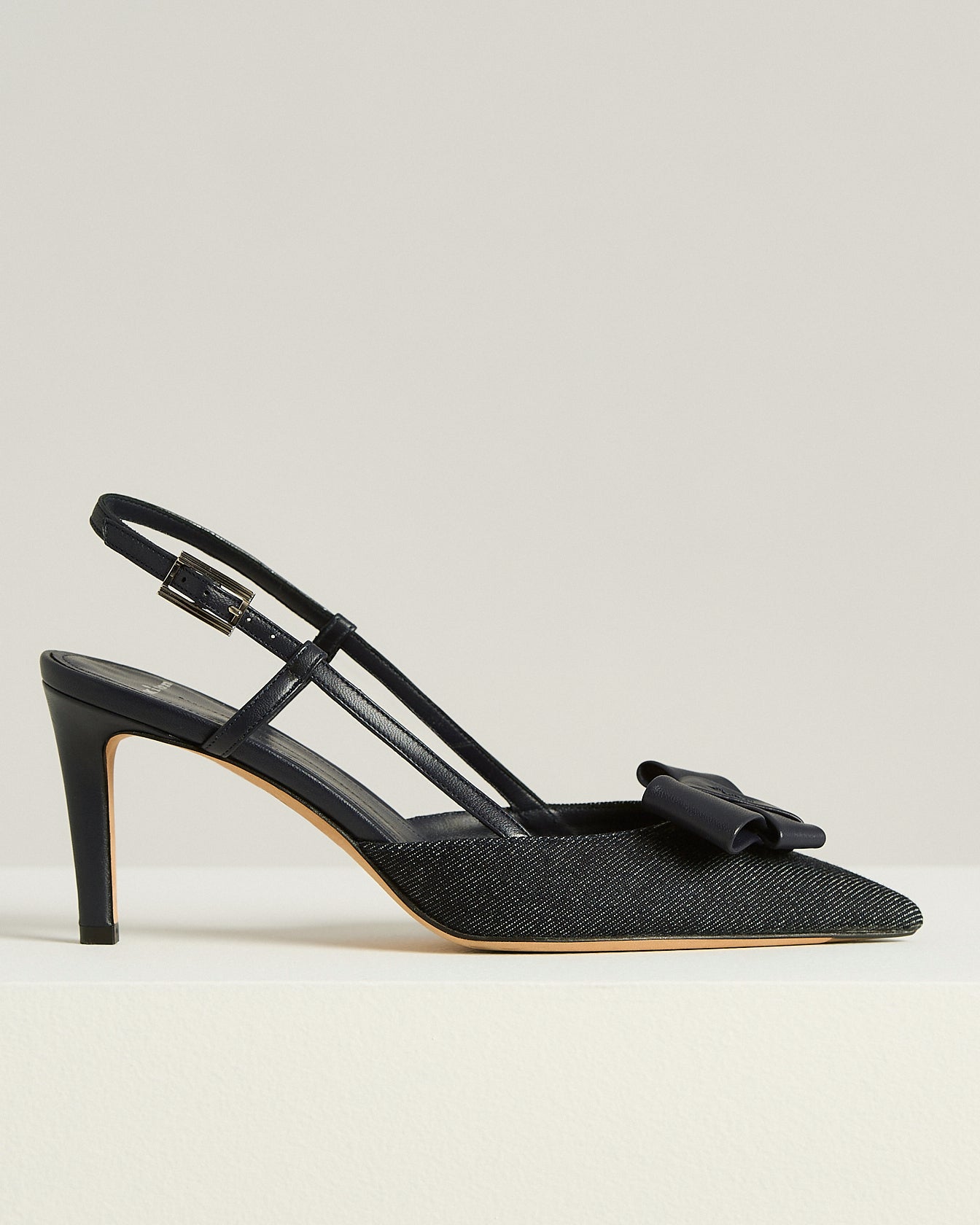 Kiton Court Shoe Slingpumps Blau Baumwolle-Leder Gr.38