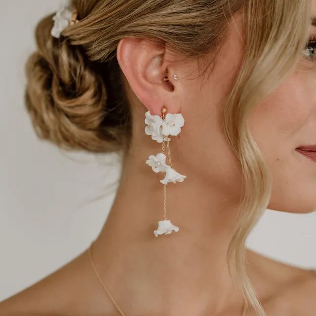 Perlenbräute Coco Blüten Braut Ohrringe Gold Süßwasserperlen