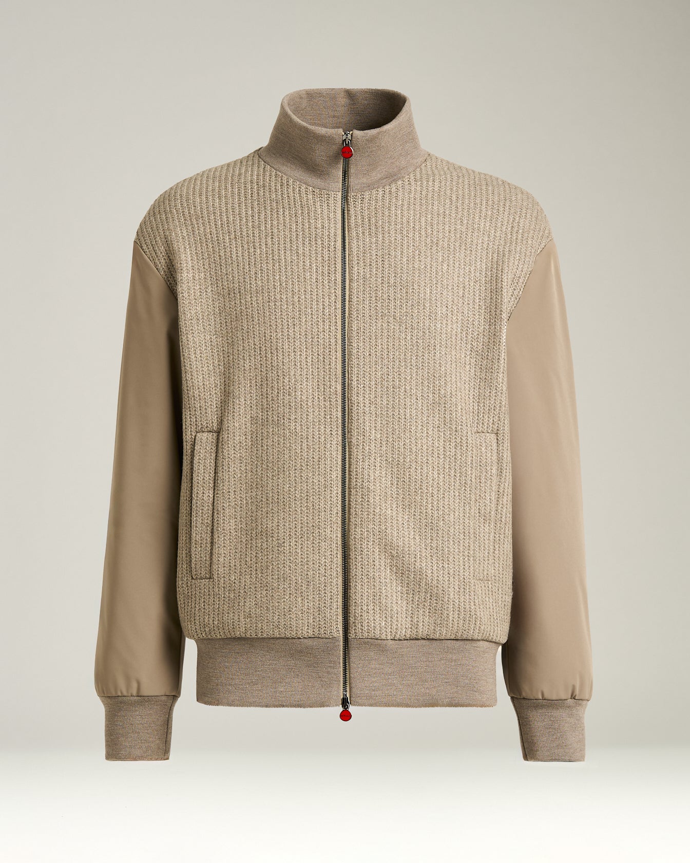 Kiton Outerwear Bomber Taupe Wollblend Technical Gr 50