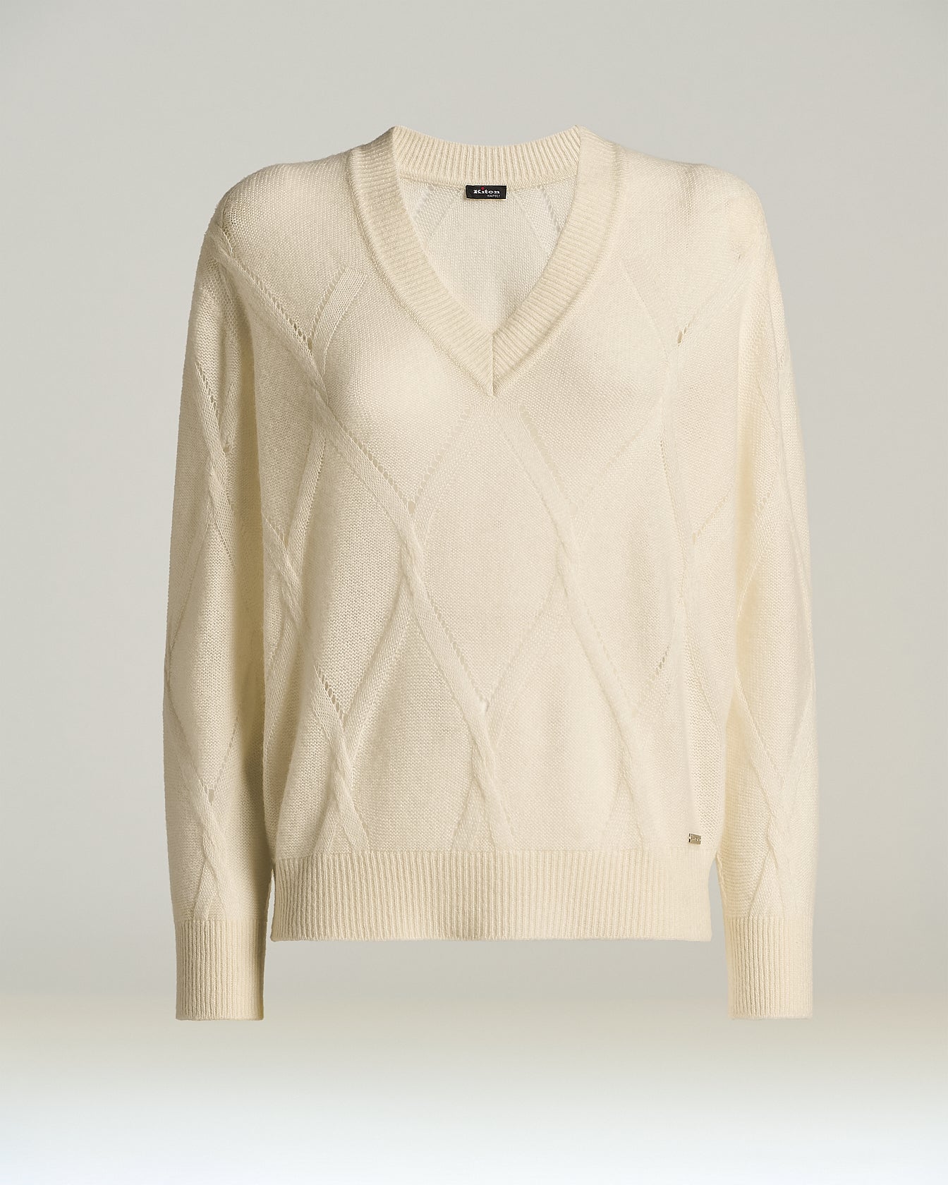 Kiton Knitwear Cream White Kaschmir V-Pullover Seide