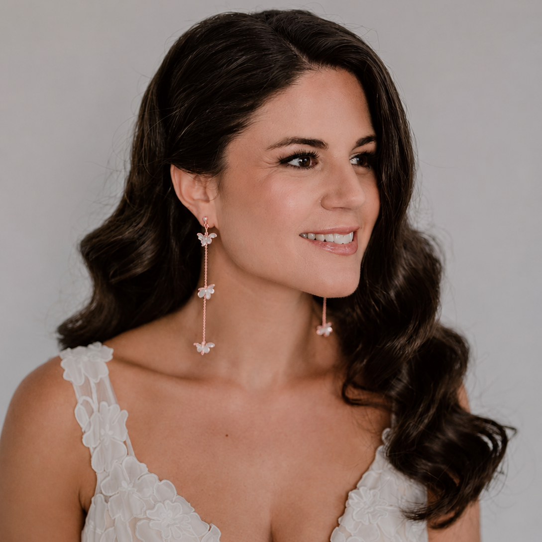 Perlenbräute Ohrringe Betty Blüten Hänger ivory Roségold