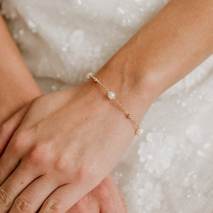 Perlenbräute Valli Brautarmband Süßwasserperlen Gold 16-19cm