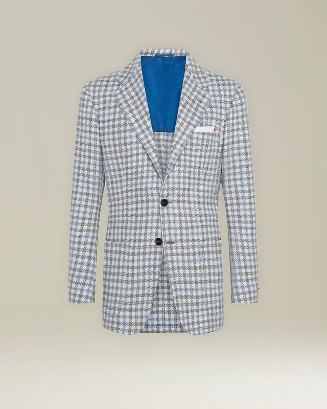 Kiton Checked Blazer Karo 52 Kaschmir Wolle Seide Leinen