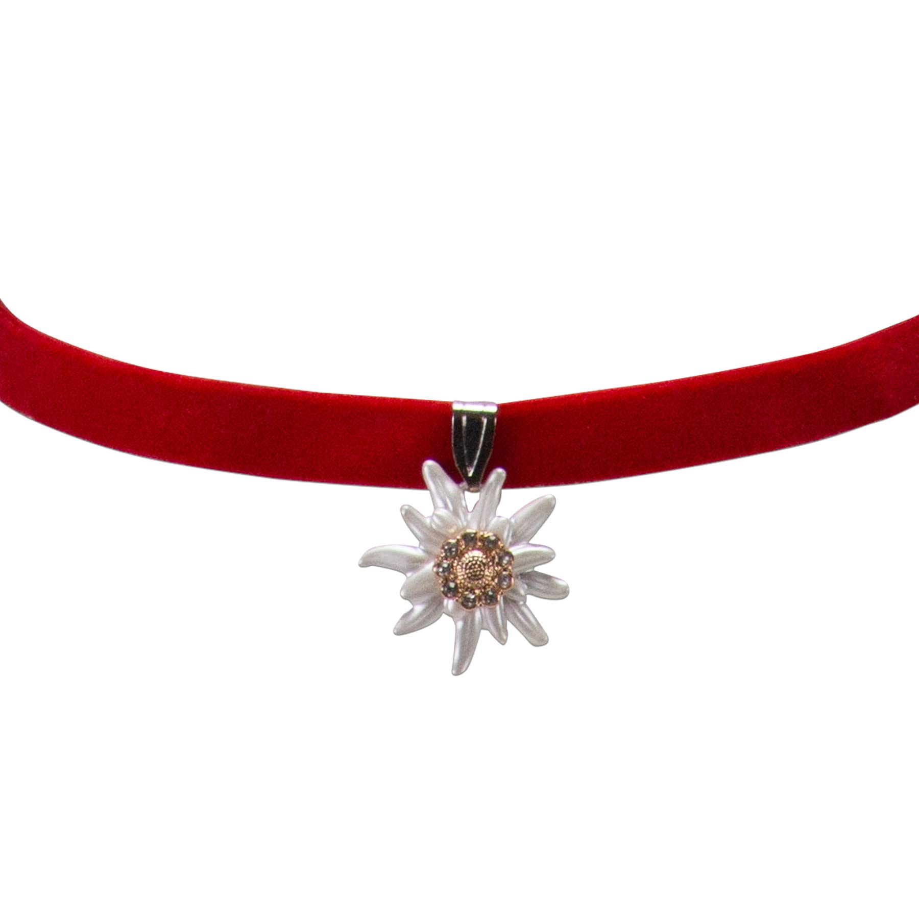 Alpenflüstern Daheim Greta DHK319 Samtkropfband rot Edelweiss