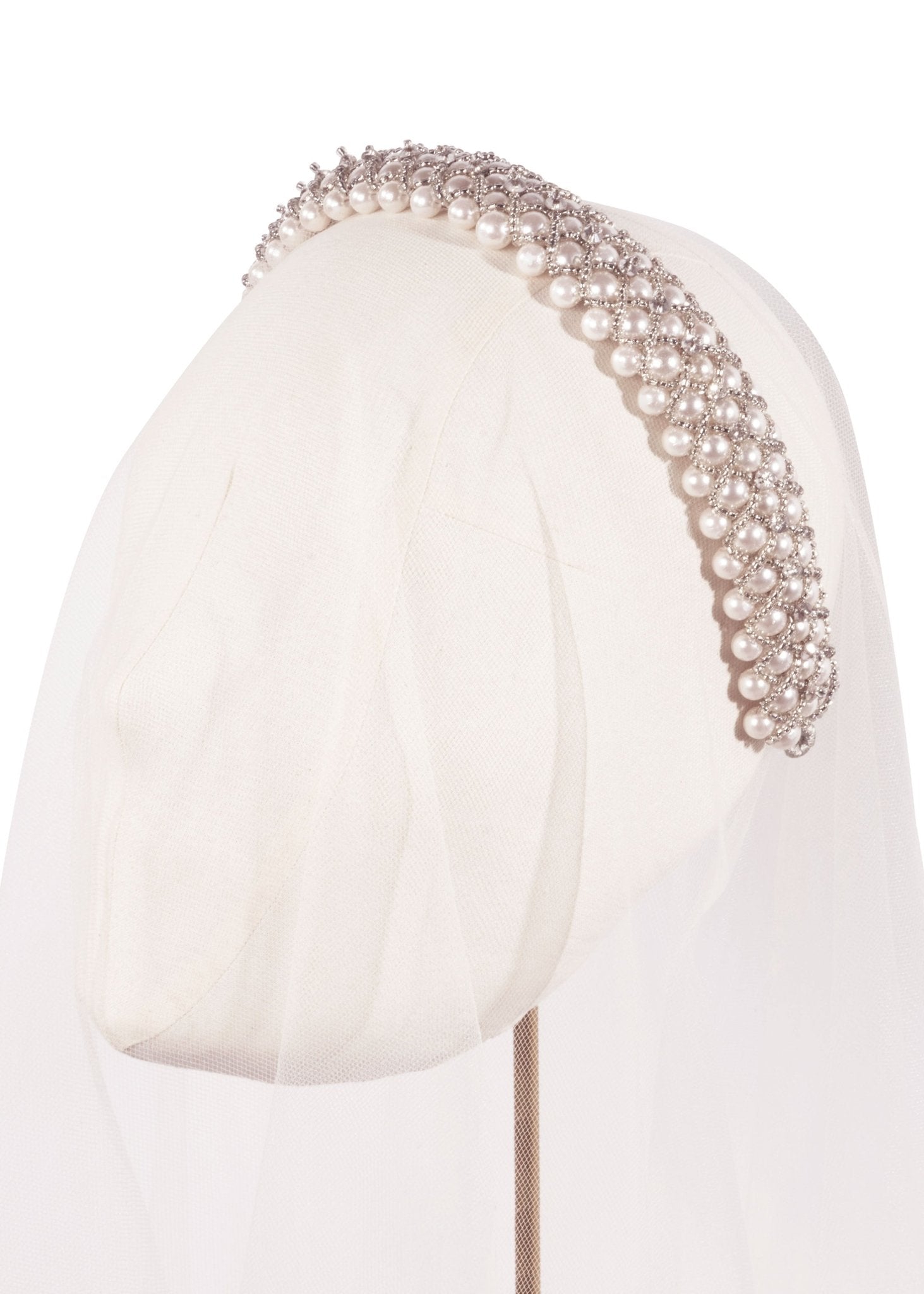Elizabeth Bower Audrey Pearl Braut Haarband Perlen gewebt