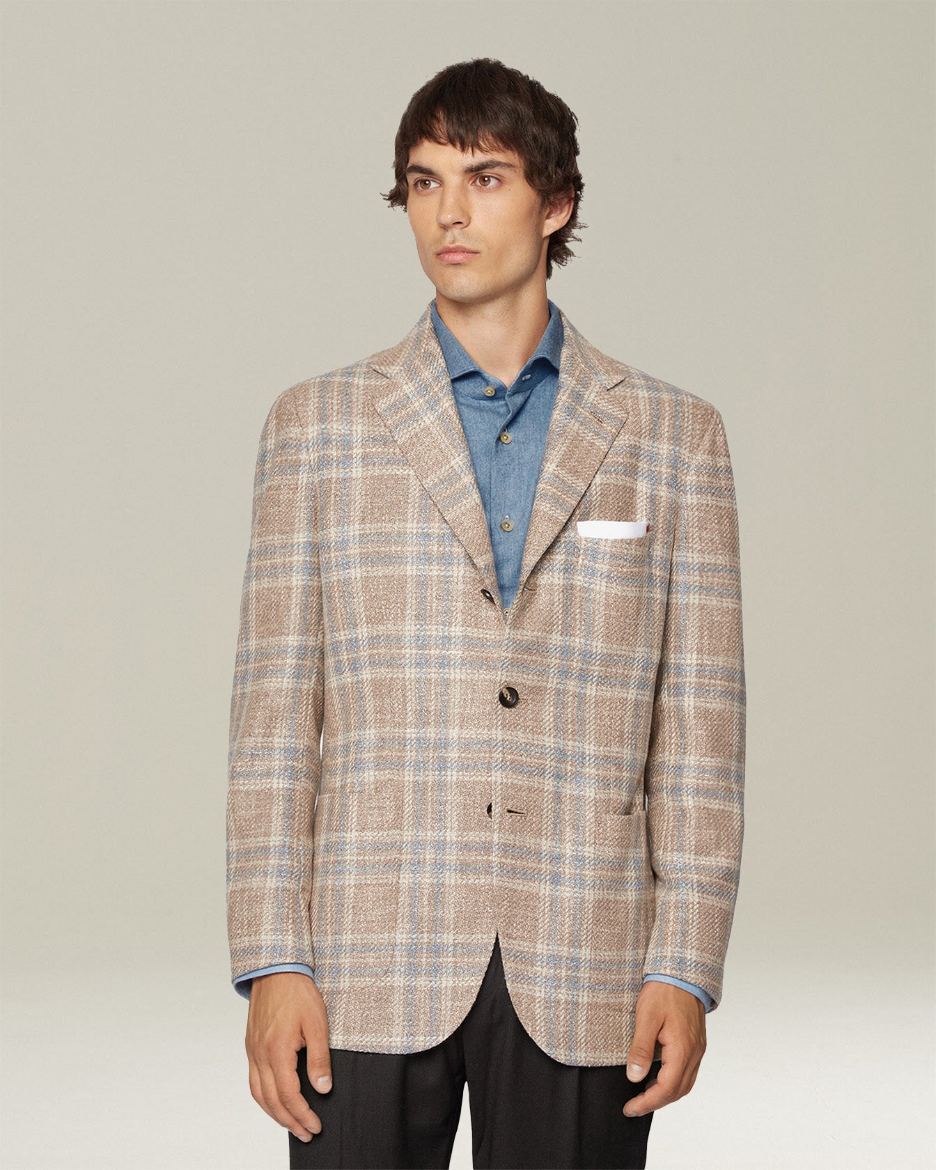 Kiton Jackets Sakko kariert Wolle Seide Baumwolle