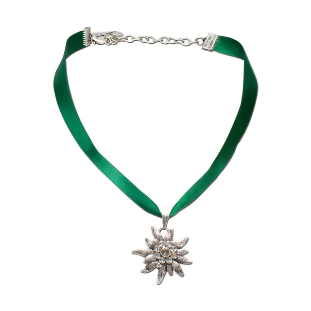 Alpenflüstern DAHEIM DHK115 Satin-Trachtenkette grün Edelweiß