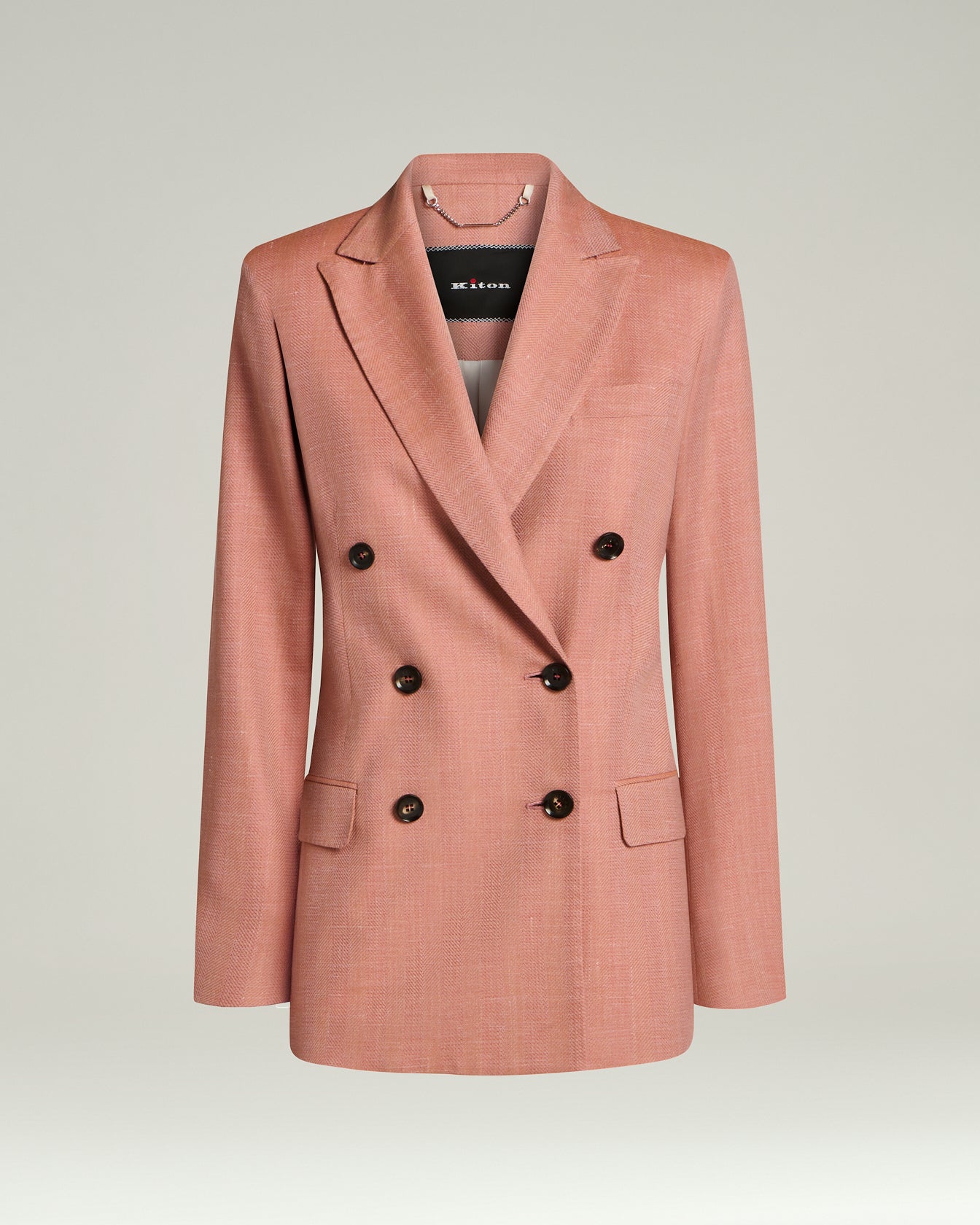 Kiton Jacket Zweireihiger Blazer Wolle Seide Leinen Rose