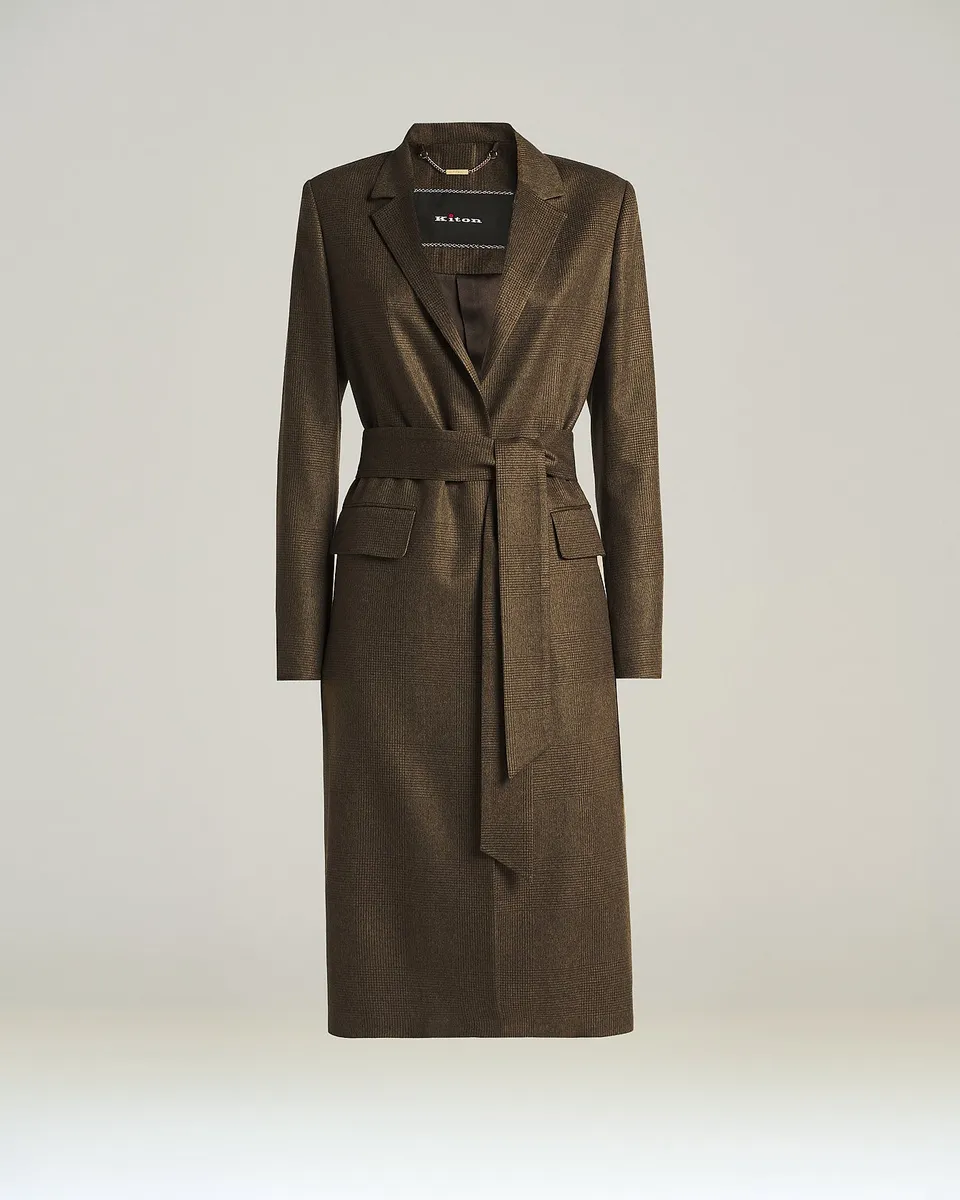 Kiton Outerwear Taupe Cashmere Mantel Kaschmir Gürtel