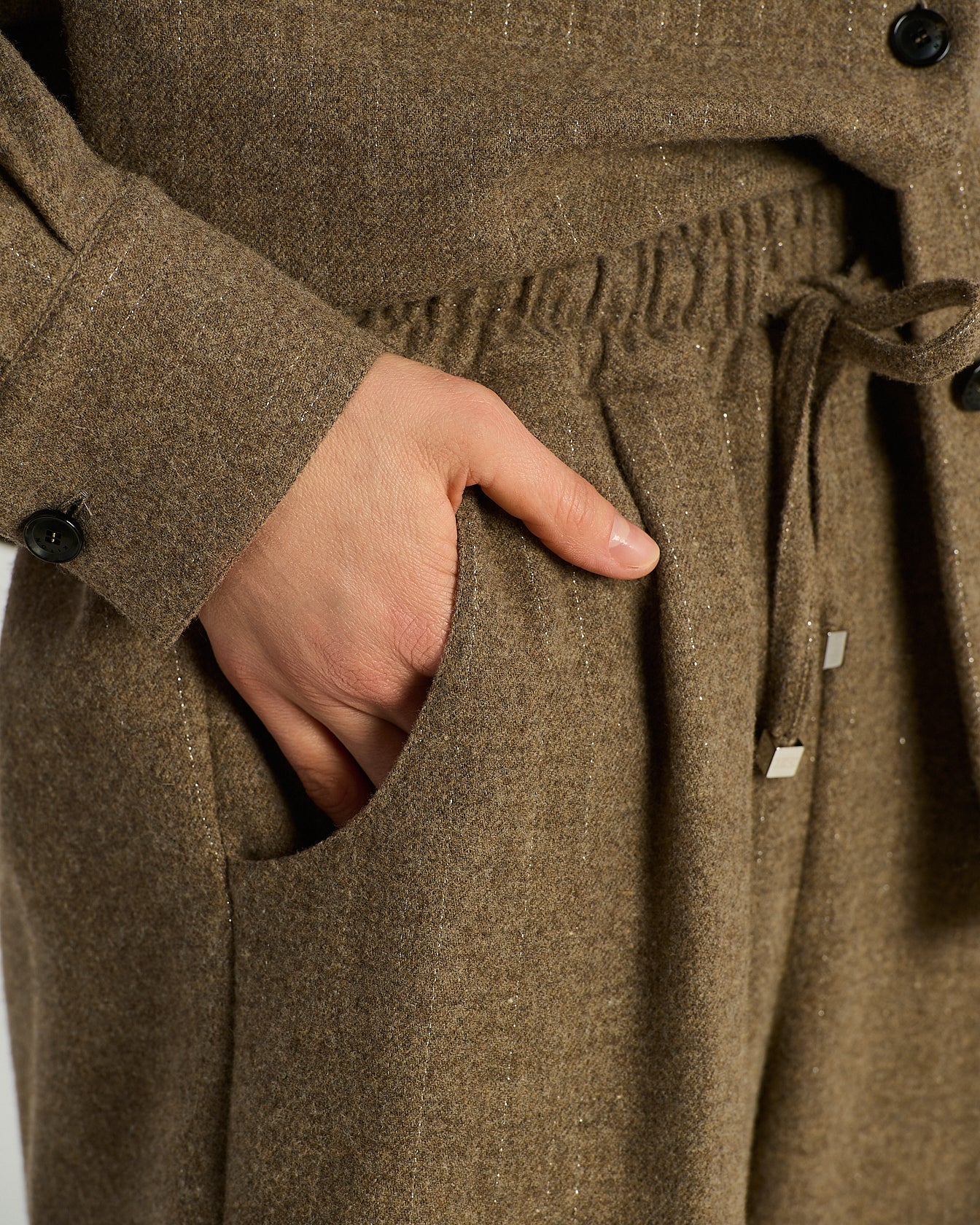 Kiton Wide-Leg Hose dunkelbeige Wolle Kaschmir