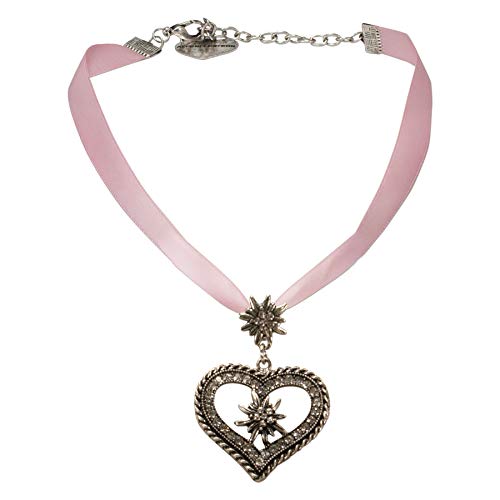Alpenflüstern Daheim SET044 Trachtenset rosa-rosé Satinkette+Ohrhänger