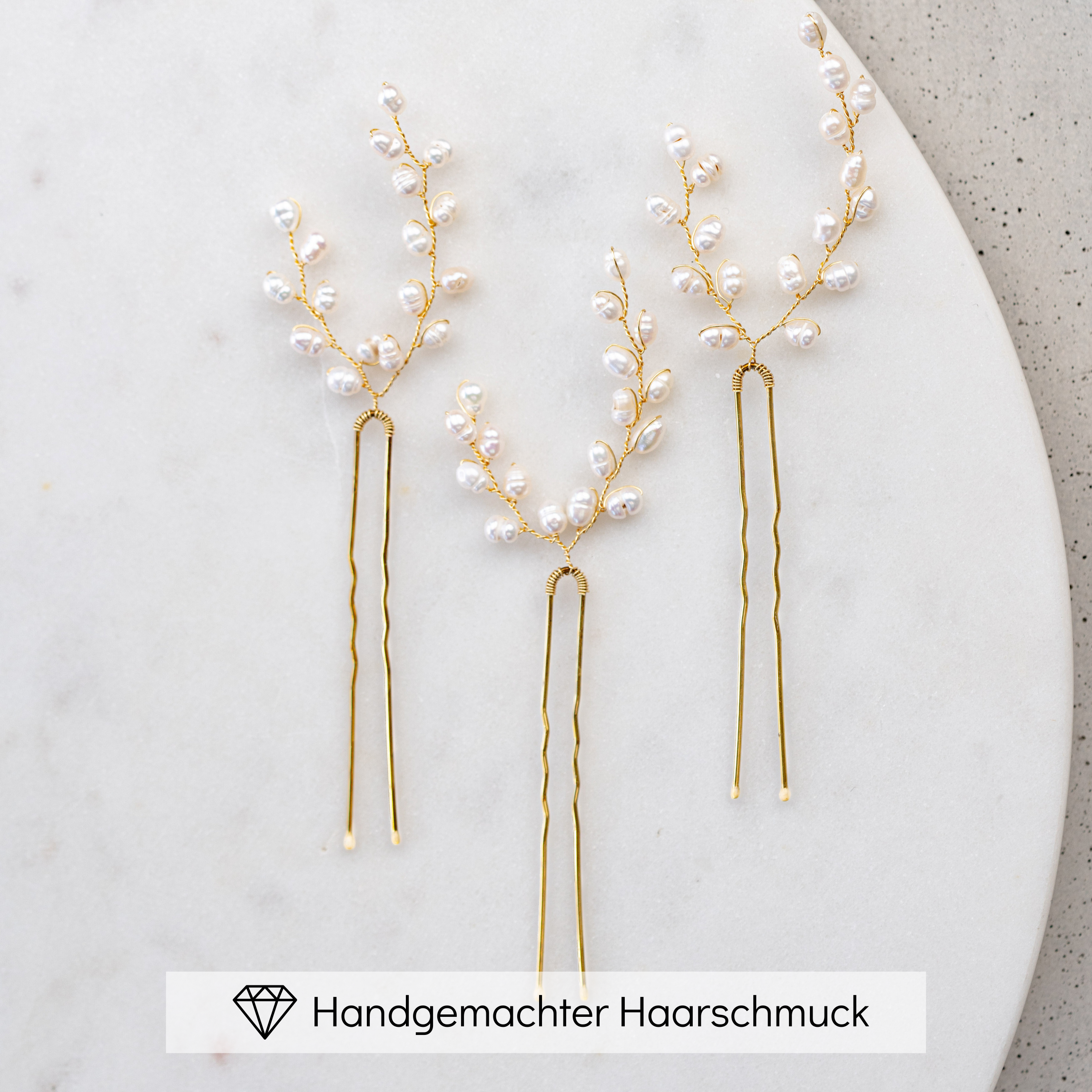 Perlenbräute Amelie Haarnadeln Brautschmuck Gold 3er Set
