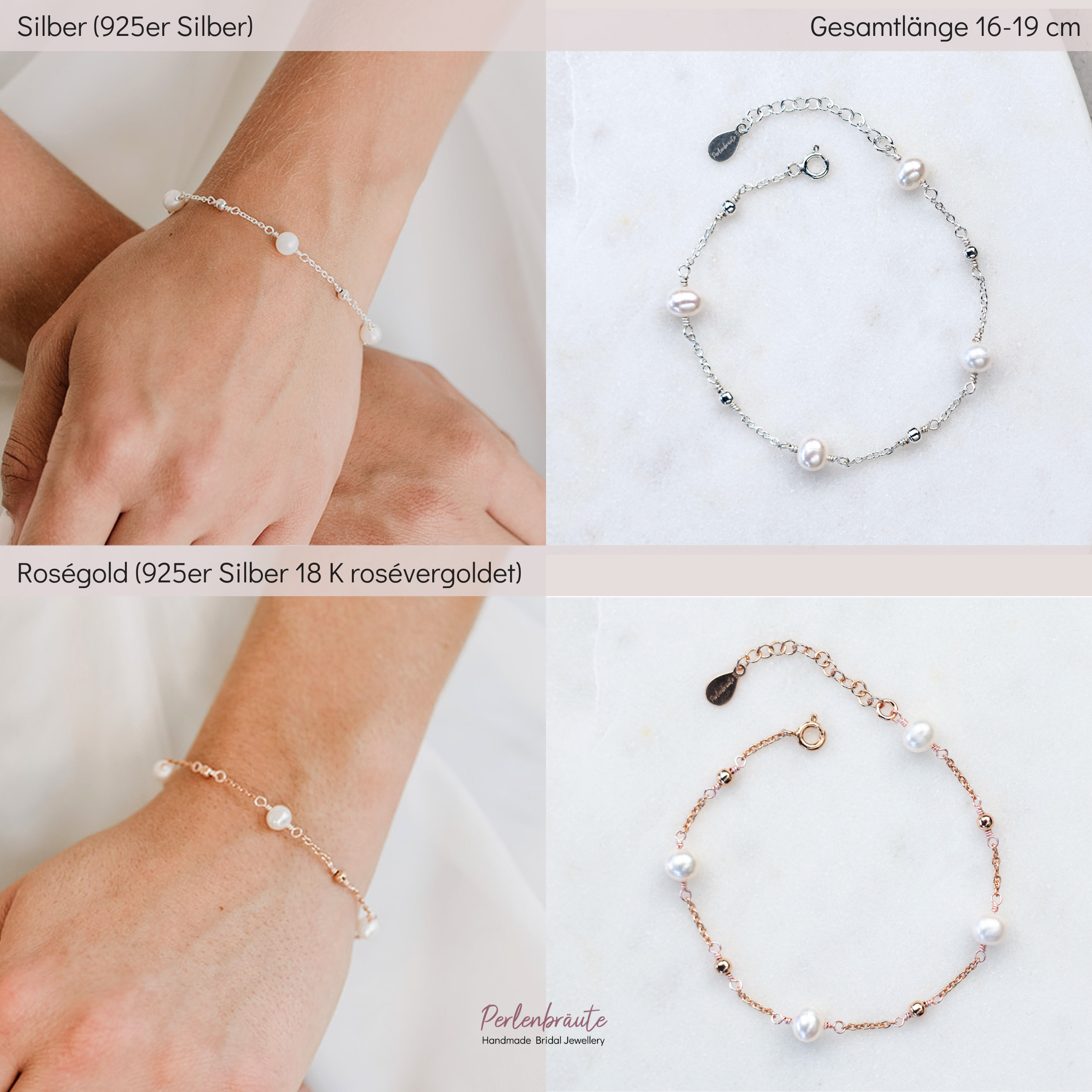 Perlenbräute Valli Brautarmband Süßwasserperlen Gold 16-19cm