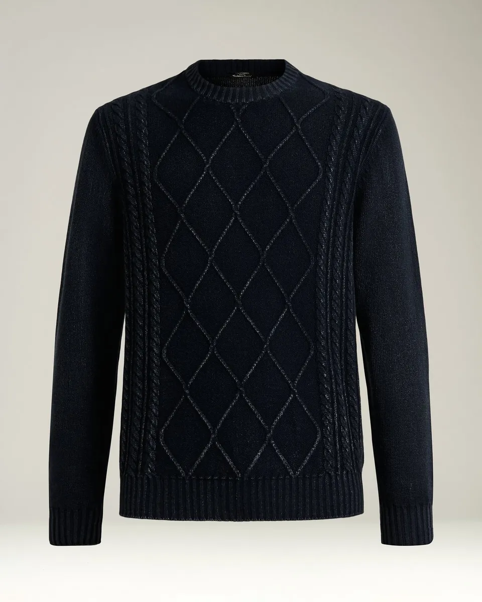 Kiton Knitwear Cashmere Rundhals Pullover Navy Raute