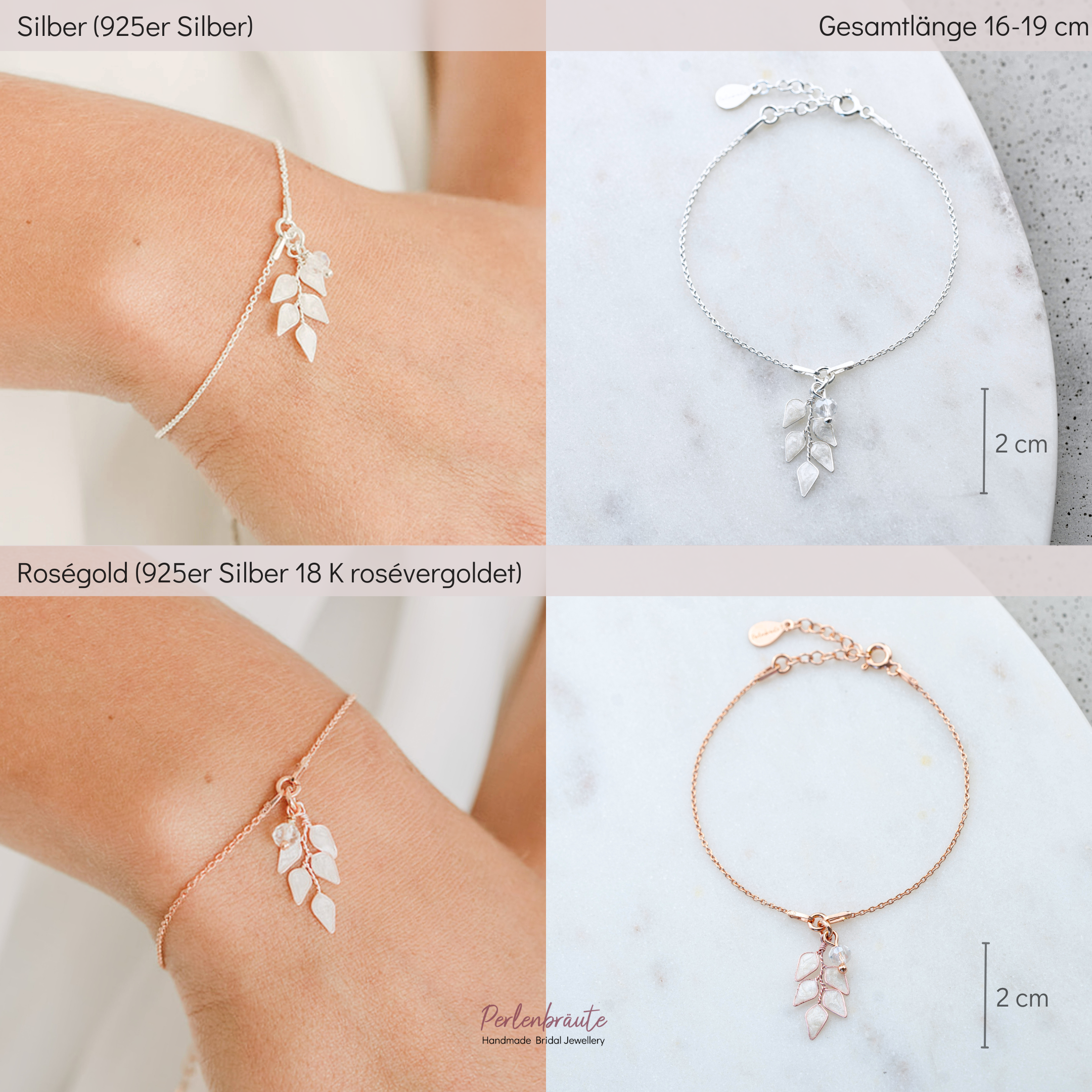 Perlenbräute Lana Armband Braut Blätter Gold 16-19 cm