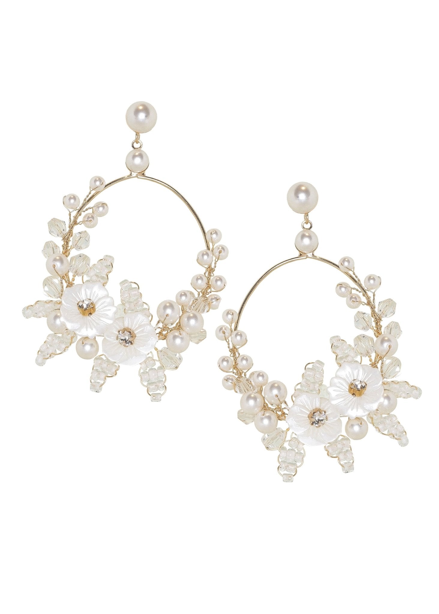 Elizabeth Bower Garland Floral Hoop Braut Ohrringe Rhodium Stecker