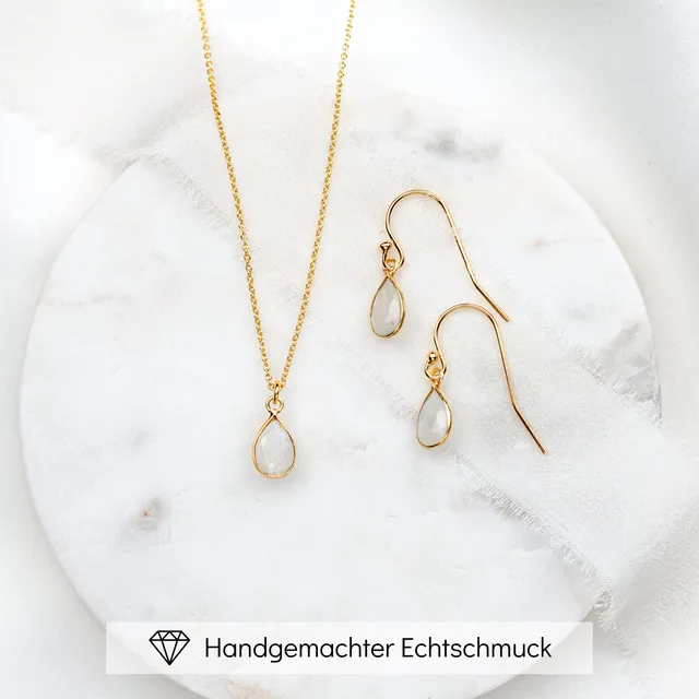 Perlenbräute Juna Brautschmuck Set Mondstein Gold 45 cm