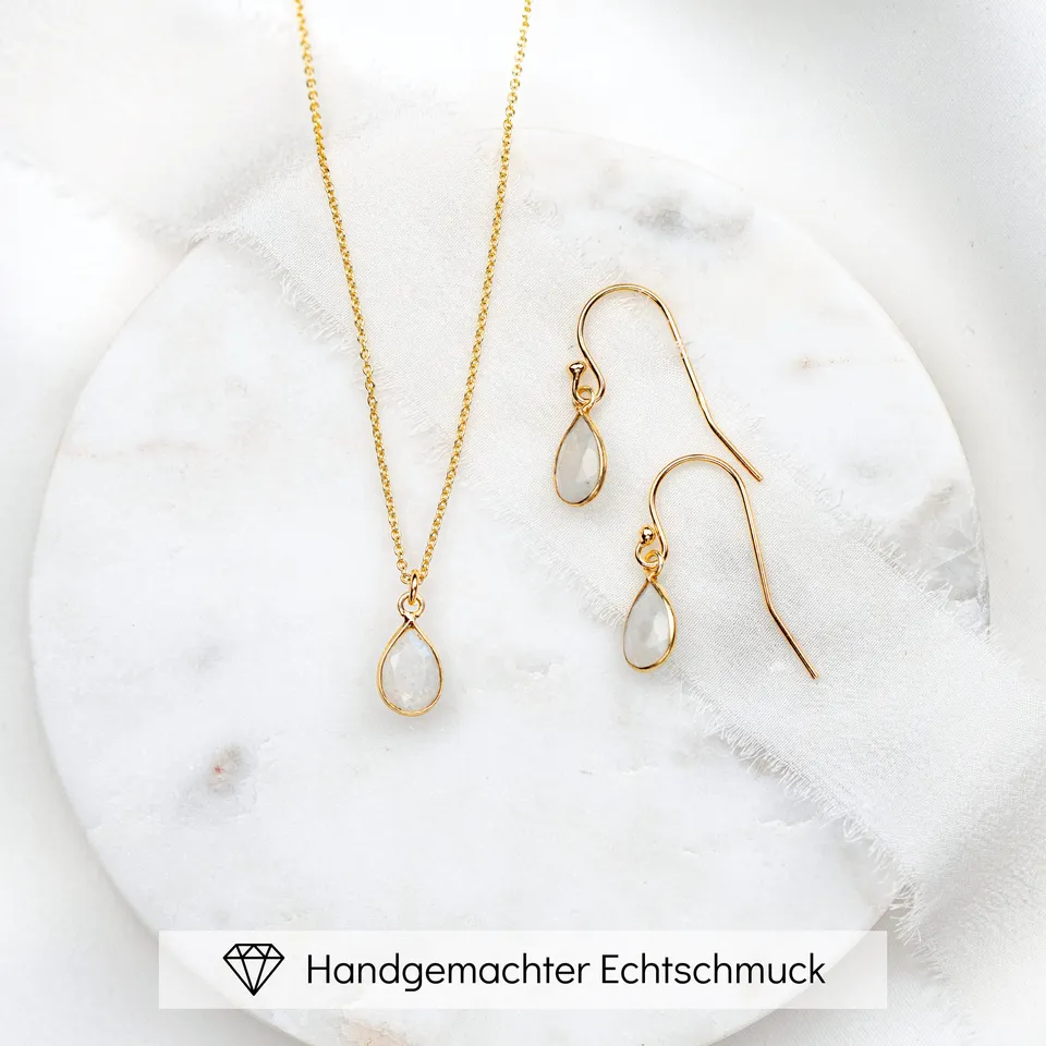 Perlenbräute Juna Brautschmuck Set Mondstein Gold 45 cm