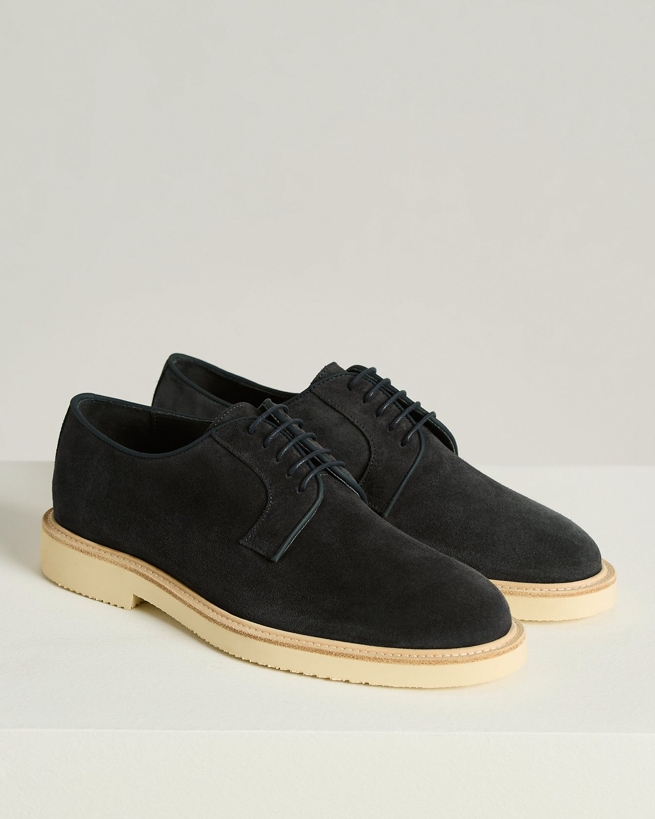 Kiton Derby Schnuerschuh Kalbs-Wildleder blau Gummisohle