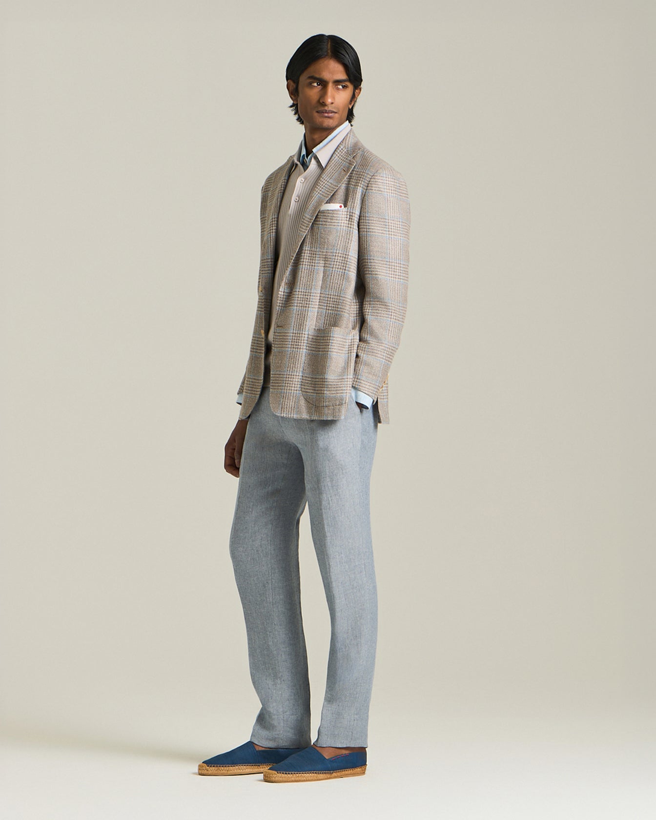 Kiton Glen Plaid Blazer Sakko Wolle Kaschmir Seide