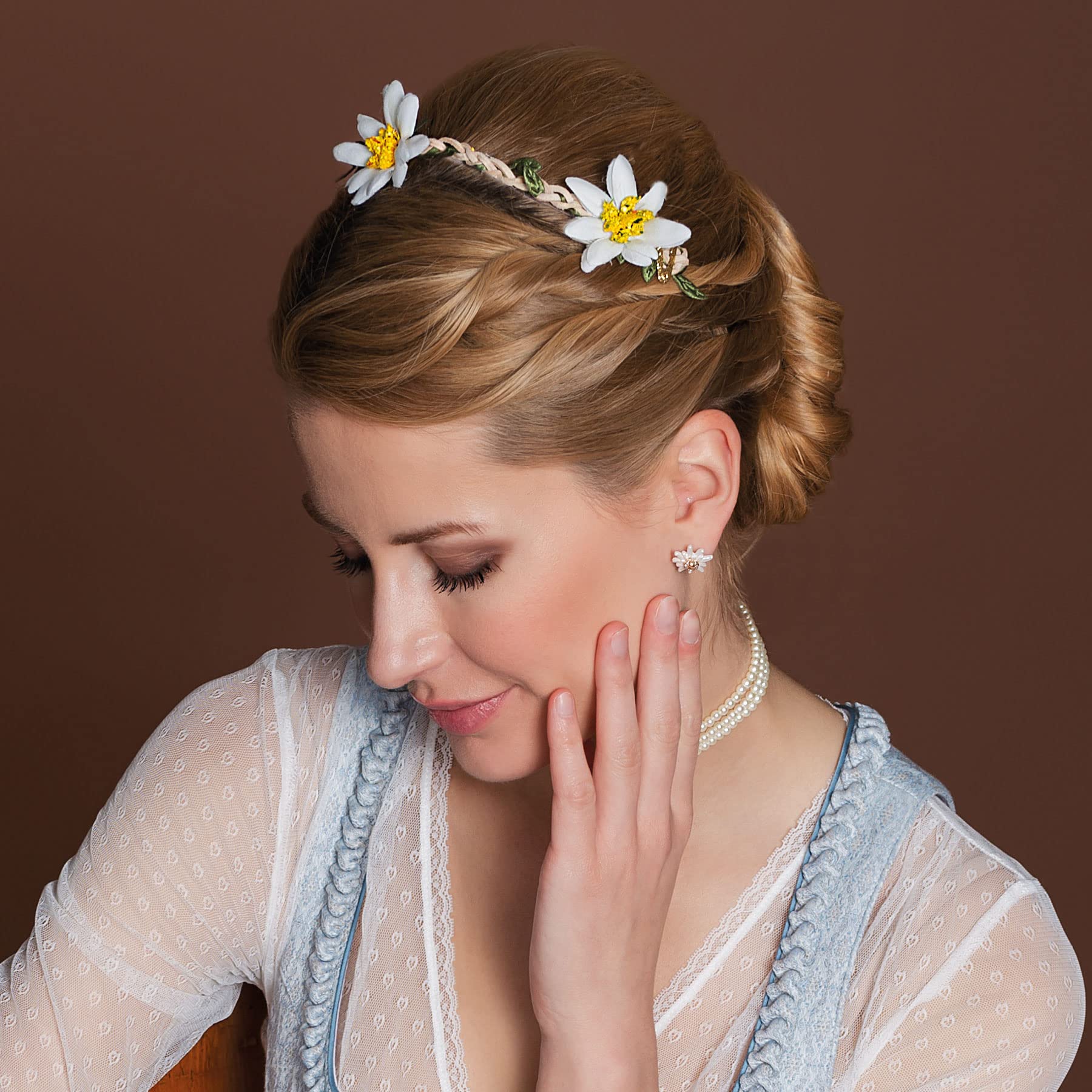 Alpenflüstern DAHEIM ADV102 Haarband creme-weiß Edelweiß-Blüten