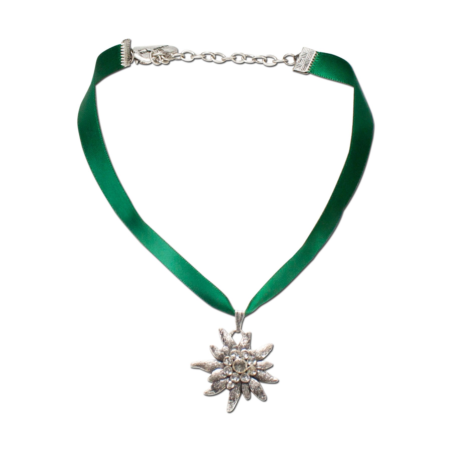 Alpenflüstern DAHEIM DHK115 Satin-Trachtenkette grün Edelweiß