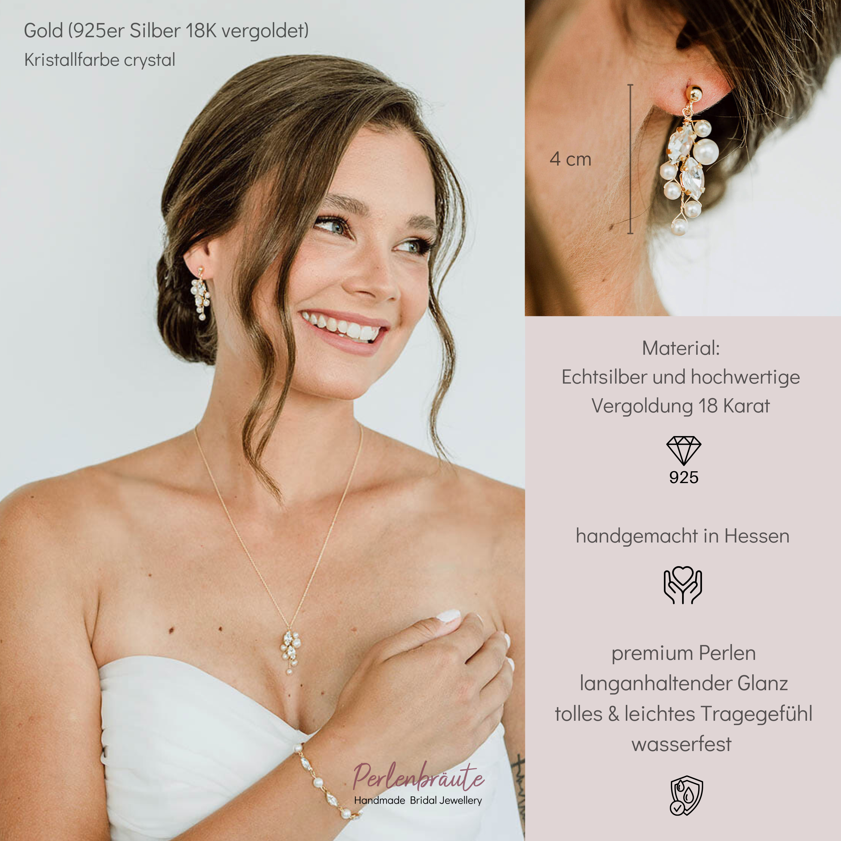 Perlenbräute Ana Ohrringe Hochzeit Perlen Gold white opal