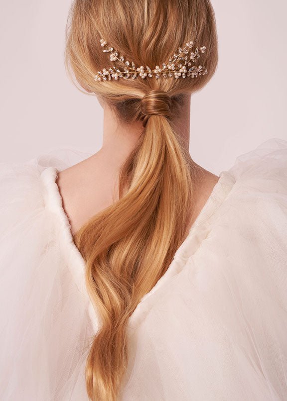 Elizabeth Bower Bud Pearl Haarkamm Gold Kristall Perle